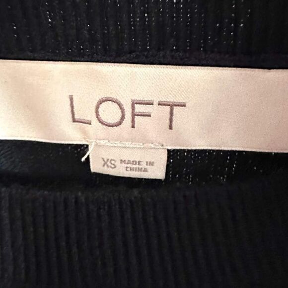 Loft Black Crew Neck Wool Blend Sweater Lace Cuffs - Size XS - Picture 5 of 7